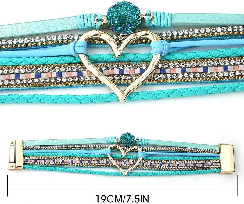 Suyi Multilayer Leather Wrap Bracelet Heart-Shape Wide Cuff Bracelets for Women - Image 5